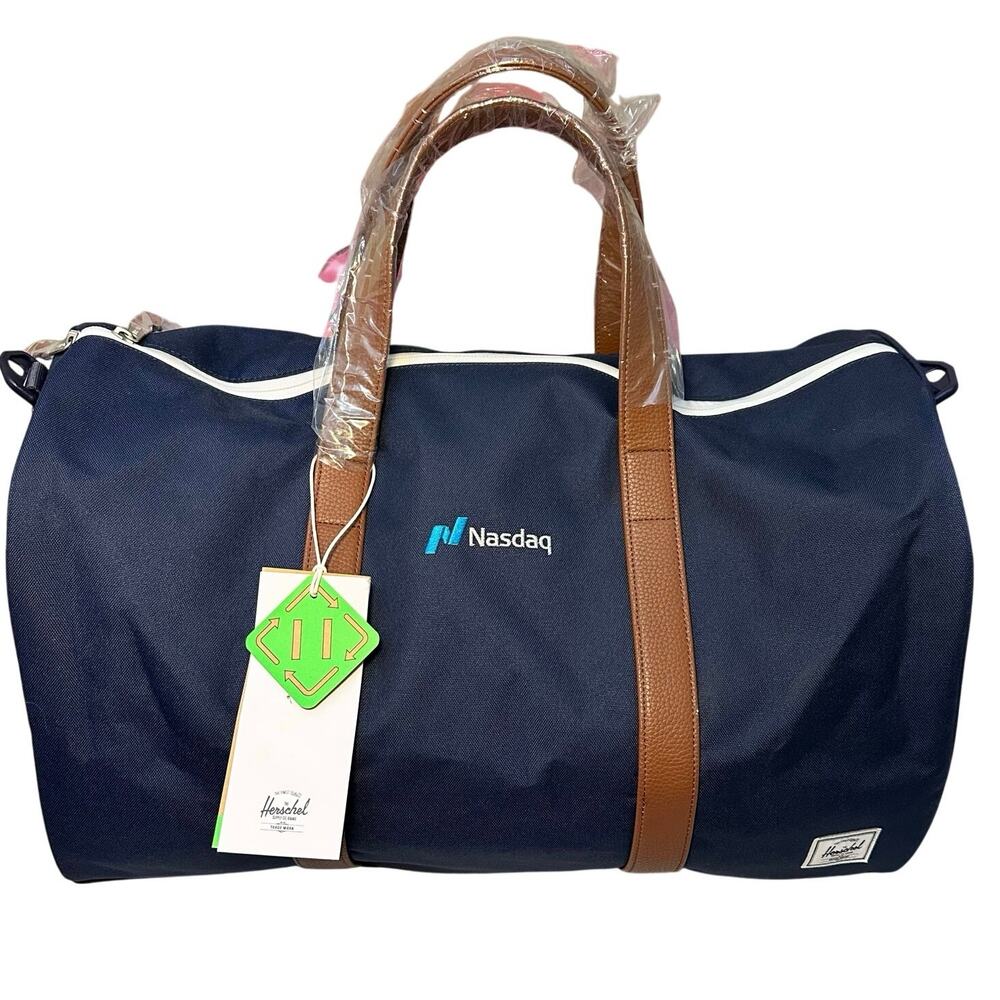 Herschel Supply Company Navy Duffel Bag with Brown Leather Straps